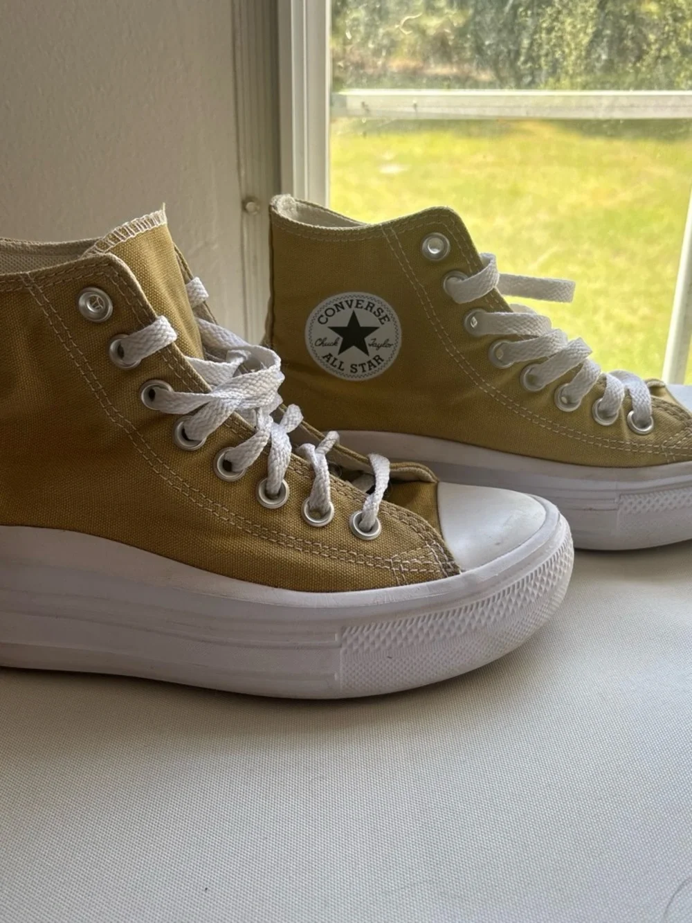 Converse High-Top Sneakers in Mustard Yellow and White